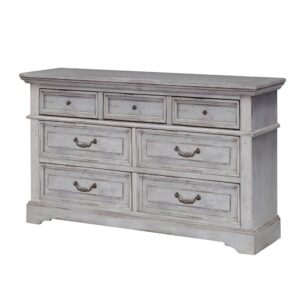 Make the warm and welcoming Stonebrook Bedroom collection a part of your home.  The Antique Gray finish is lightly distressed giving character to this well crafted collection.  The Stonebrook Dresser features 7 drawers for abundant storage along with detailed molding and hammered metal knobs and drawer pulls.  To prevent snagging
