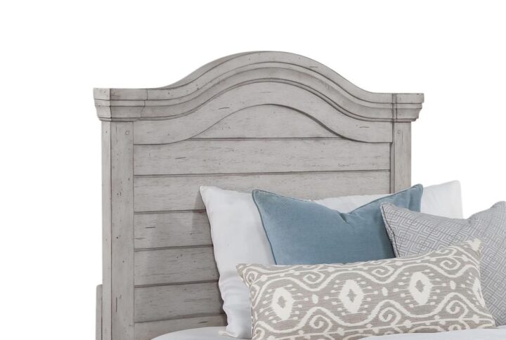 The warm and welcoming Stonebrook Youth Bedroom collection is scaled perfectly for smaller spaces. The Antique Gray finish is lightly distressed giving character to this well crafted collection.  The Twin Panel Headboard is arched and planked with thick molding detail.   Headboard will attach to any standard twin or full size metal bed frame - sold separately.