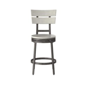 the Colson Counter Height Stool adds rustic charm to your space.  Sturdily constructed with a powder coated metal frame and solid wood seat and back
