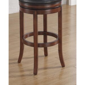 with a design that evokes the warmth of an old-fashioned pub. Made of solid hardwood with a Medium Walnut finish and a Java bonded leather seat