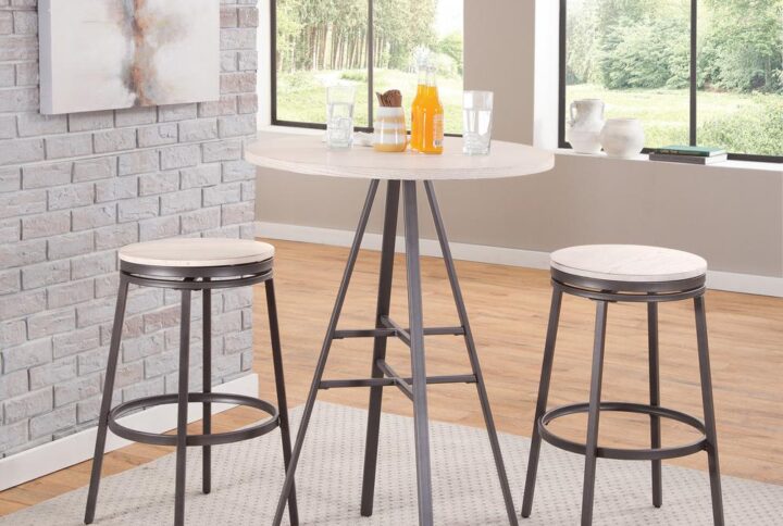 The 3 piece Jaidon Bar Height Pub Table Set has a clean design and will fit with most any modern decor