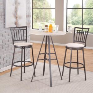 The 3 piece Jacey Bar Height Pub Table Set has a clean design and will fit with most any modern decor