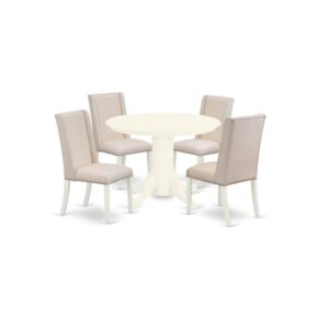 EAST WEST FURNITURE 5-PC DINING ROOM TABLE SET 4 STUNNING PARSONS DINING CHAIR AND PEDESTAL TABLE