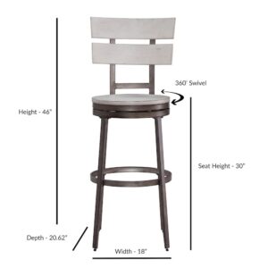 the Colson Bar Height Stool adds rustic charm to your space.  Sturdily constructed with a powder coated metal frame and solid wood seat and back
