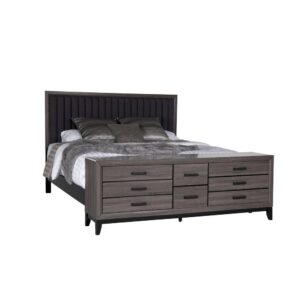 The Bed is finished in a Matte Gray Tone with a High Gloss Top. The rich color and clean lines will compliment any home. Not only is this bed stylish but it also provides ample storage. Upgrade your bedroom with this stylish Kirkus Bed with features such as a dresser footboard
