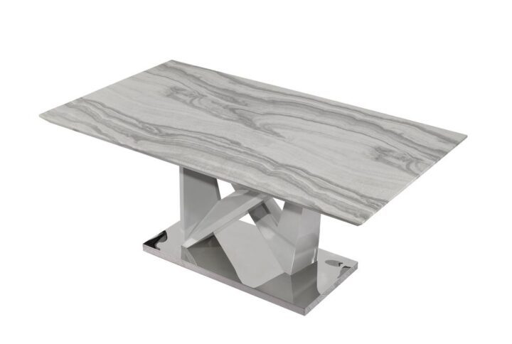For a stylish and dramatic impression seek no further than this grey faux marble dining table.  Elegant in style this ultra contemporary dining table will be the talk of your dining space. Design elements are not in short supply with this table