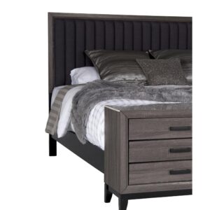 a padded Upholstered headboard with slat design details