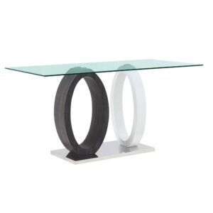 Striking ultra modern design and bold styling this dining table by Global Furniture USA is in a class all by itself. This table boasts a rectangular clear glass top