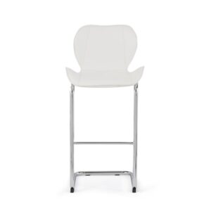This simple and modern bar stool with curves and style will add a modern touch to your kitchen or bar area. With chrome legs and black PU upholstered seating
