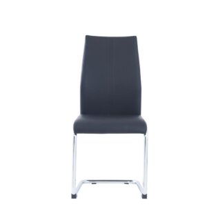 Presenting these stylish and sleek armless dining chairs covered in easy to clean black faux leather