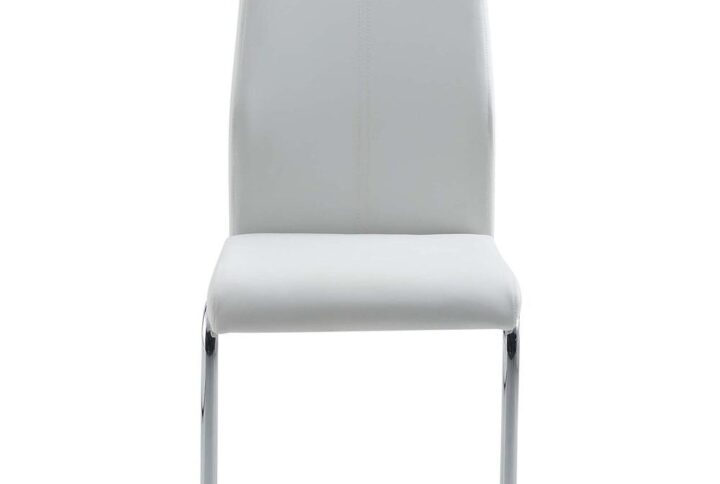 Presenting these stylish and sleek armless dining chairs covered in easy to clean white faux leather