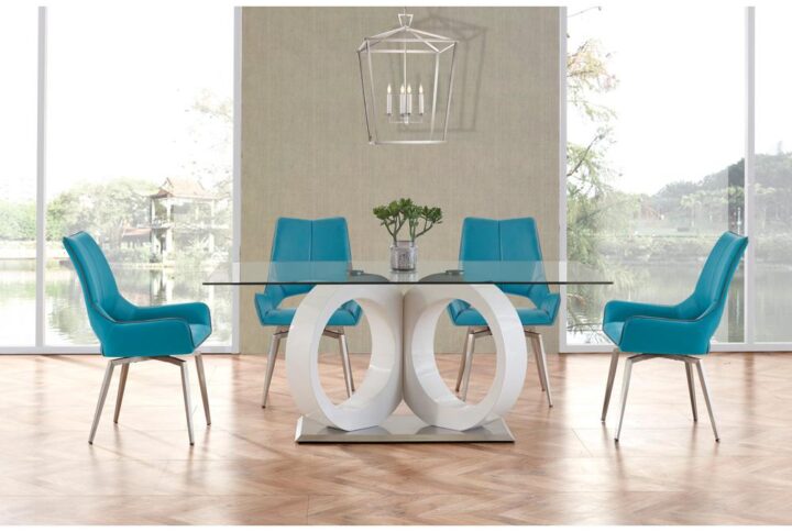 Cradle your family and friends in comfort with this charming contemporary style dining chair. The bucket style seats are designed to provide maximum relaxation and the bright turquoise faux leather (PU) tones of this chair make it an easy fit for your existing kitchen/breakfast room decor. Additional features of this seating include open back design