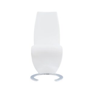 With a Z-Shape design and horse shoe shaped base this dining chair will liven up your contemporary home. This sturdy chair is finished in a white PU material over foam fill for a comfortable and relaxing seating experience. Adding this chair to your dining area will most certainly spruce up your decor.With a Z-Shape design and horse shoe shaped base this dining chair will liven up your contemporary home. This sturdy chair is finished in a white PU material over foam fill for a comfortable and relaxing seating experience. Adding this chair to your dining area will most certainly spruce up your decor.With a Z-Shape design and horse shoe shaped base this dining chair will liven up your contemporary home. This sturdy chair is finished in a white PU material over foam fill for a comfortable and relaxing seating experience. Adding this chair to your dining area will most certainly spruce up your decor.With a Z-Shape design and horse shoe shaped base this dining chair will liven up your contemporary home. This sturdy chair is finished in a white PU material over foam fill for a comfortable and relaxing seating experience. Adding this chair to your dining area will most certainly spruce up your decor.