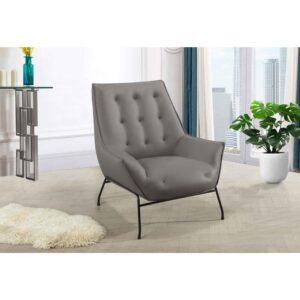 a stylish and sophisticated addition to any living space. This chair features a sleek design with clean lines and a navy leather upholstery that exudes elegance and luxury. The sturdy metal frame provides reliable support and stability
