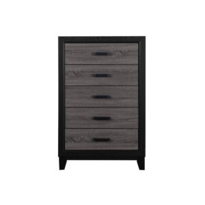 the best of farmhouse and urban living combine to create an upscaled farmhouse appearance. The case pieces are black with rustic grey wood inlay. In addition to the two-tone design
