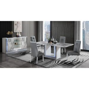 a stunning addition to your dining room from Global Furniture USA. This contemporary set features a luxurious white marble tabletop