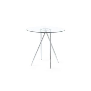 This simple and stylish bar table boasts lean chrome metal legs with a round tempered glass top designed to cater to all your dining needs.