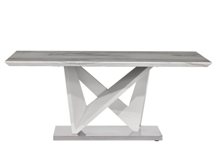 For a stylish and dramatic impression seek no further than this grey faux marble dining table.  Elegant in style this ultra contemporary dining table will be the talk of your dining space. Design elements are not in short supply with this table