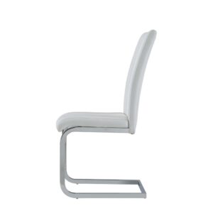 this two-toned dining chair will transform your room and add comfort and charm. This chair is upholstered in tones of white faux leather (PU) and fabric