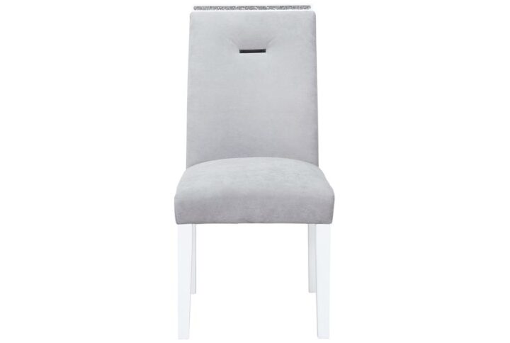 Comfortable seating without compromising your budget are the showcase features of this modern dining chair. Shown here in a light grey velvet fabric