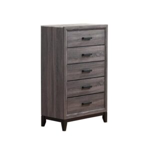 The chest is finished in a Matte Gray Washed Tone with a High Gloss Top. The rich color and clean lines will complement any home. not only is this chest stylish but it also provides ample storage. Features include tapered legs