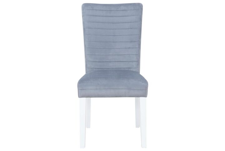 Comfortable seating without compromising your budget are the showcase features of this modern dining chair. Shown here in a light grey velvet fabric