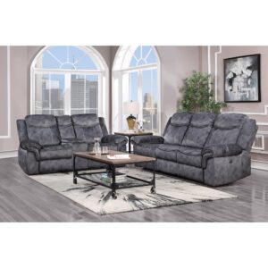 The transitional style of this beautiful motion group offers contrast baseball sticking and leather like welts along the arm and seat. The saddle bag arm adds comfort and style. The console loveseat offers a lift up storage table and two metal cup holders. Along with style and comfort