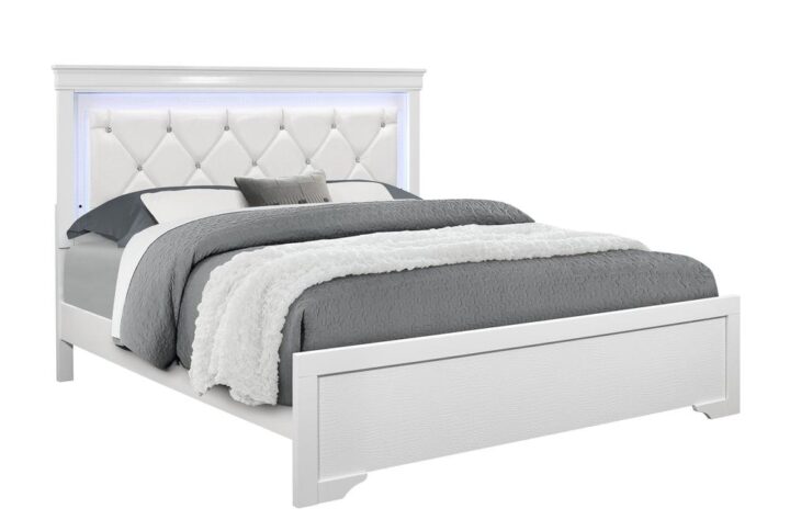 A fresh new look to a classic design defines the Pompei bedroom collection. By adding ambient LED lighting with crystal and faux croc accents