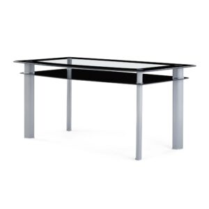 This dining table offers rich design and transitional styling that invites a relaxed setting into your home. This clean lined rectangular shaped dining table with black trim will create the perfect look for intimate dinners or casual get togethers.