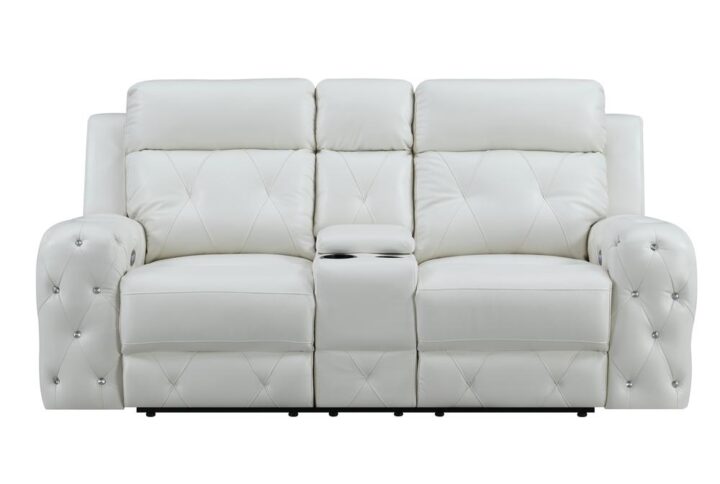 Ultra-contemporary visual appeal and comfortable design happily meet in this stunning power reclining loveseat. This roomy yet compact loveseat is offered in rich white leather gel material which makes this loveseat an easy fit for many room décor settings and style choices. Additional features include plushily padded seats