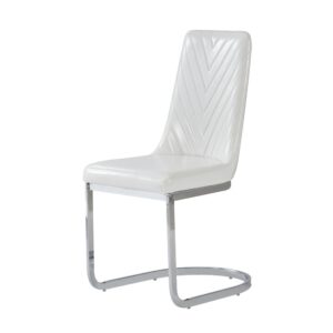 this chic dining chair will transform your room and add comfort and a touch of elegance. This chair is upholstered in tones of pure white PU with chevron embedded back design