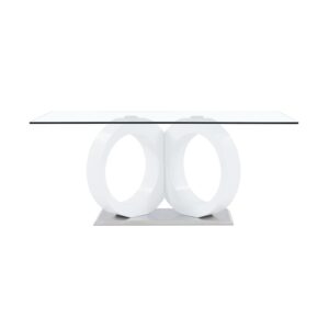With its artistic design and geometric style this elegant dining table is just what your dining room needs. Featuring sculptural legs in a white finish