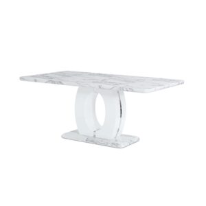 Dining rooms are often the most popular areas of a home and this classy contemporary dining table from Global Furniture shows why. This charming table includes a marble inspired top and base