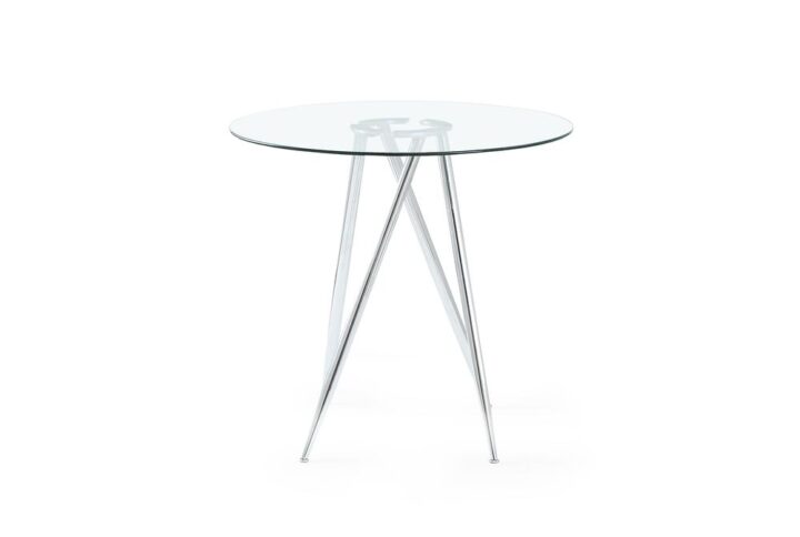 This simple and stylish bar table boasts lean chrome metal legs with a round tempered glass top designed to cater to all your dining needs.
