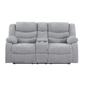 providing customizable comfort and support. The console on the loveseat includes cup holders and storage