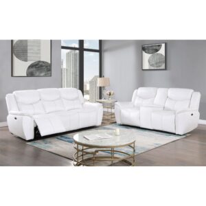 a stunning living room collection that seamlessly blends style and comfort. With power recline and extra plush cushions
