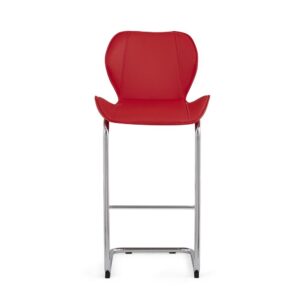 This simple and modern bar stool with curves and style will add a modern touch to your kitchen or bar area. With chrome legs and black PU upholstered seating