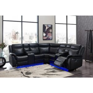 dual storage consoles with power recliners on each end and stainless steel drink holders so you have all the tools you need to just sit back relax and enjoy the soft plush feel this sectional provides.