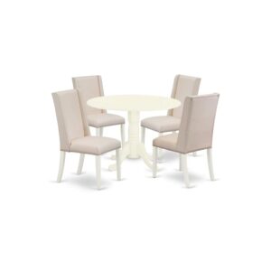 East West Furniture 5-Pc round kitchen table set including 4 kitchen parson chairs and a round luxurious dining room table will improve the beauty of your dining room or kitchen areas. Our kitchen set is crafted from strong Asian wood