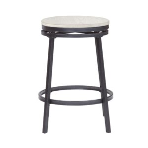and clean design.  The sturdy frame is crafted from steel with a slate grey powder coated finish and a whitewashed hardwood seat.  This backless swivel stool is the perfect addition to your casual decor.  Your purchase includes one counter height stool.