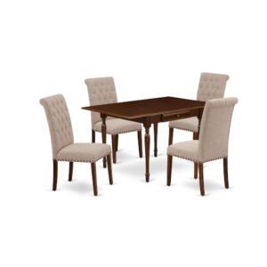 Renovate your current dining area with this particular simple yet multi-purpose MZBR5-MAH-04 dining table set. This amazing modern dining set provides a stylish appearance to enrich any kind of dining area or home's kitchen place for any occasion. The useful 5 piece kitchen table sets include a dinette table and four parson chairs. Constructed from Asian tropical hardwood recognized as rubberwood