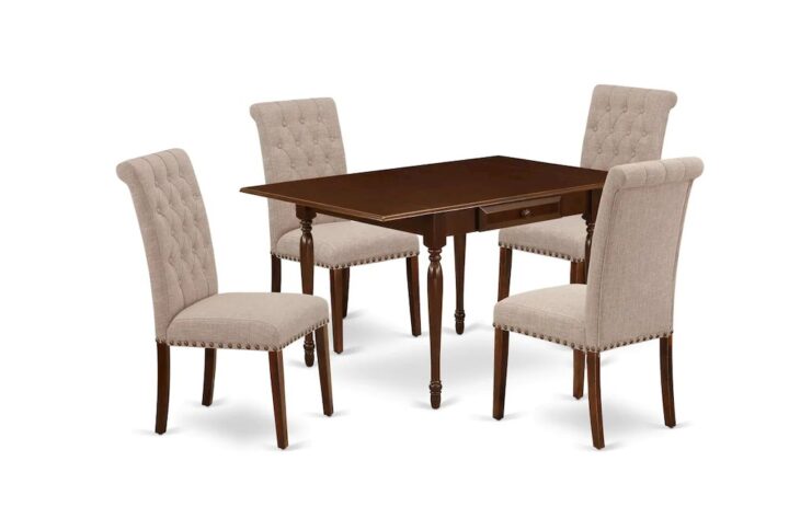 Renovate your current dining area with this particular simple yet multi-purpose MZBR5-MAH-04 dining table set. This amazing modern dining set provides a stylish appearance to enrich any kind of dining area or home's kitchen place for any occasion. The useful 5 piece kitchen table sets include a dinette table and four parson chairs. Constructed from Asian tropical hardwood recognized as rubberwood