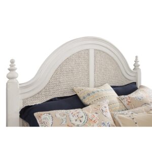 arched crown moldings with woven seagrass insets and turned finials adorning the posts.  Your purchase includes the headboard only.  Attaches to most standard metal bed frames (not included).  Available in both Queen and King sizes.