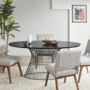 Add mid century modern to your dining room with the INK+IVY Mercer oval dining table. Inspired by the iconic 60's silhouette with a modern twist of black tops and antique black wire frames for an updated look. Seats 6. Table will be shipped in 2 cartons. Assembly required.
