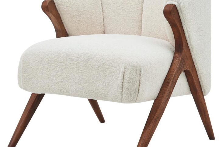 Florence Faux Shearling Fabric Accent Chair Brown Legs