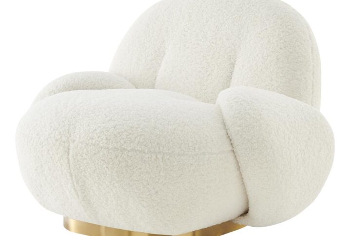 Claudia Faux Shearling w/ Gold Base Swivel Accent Chair