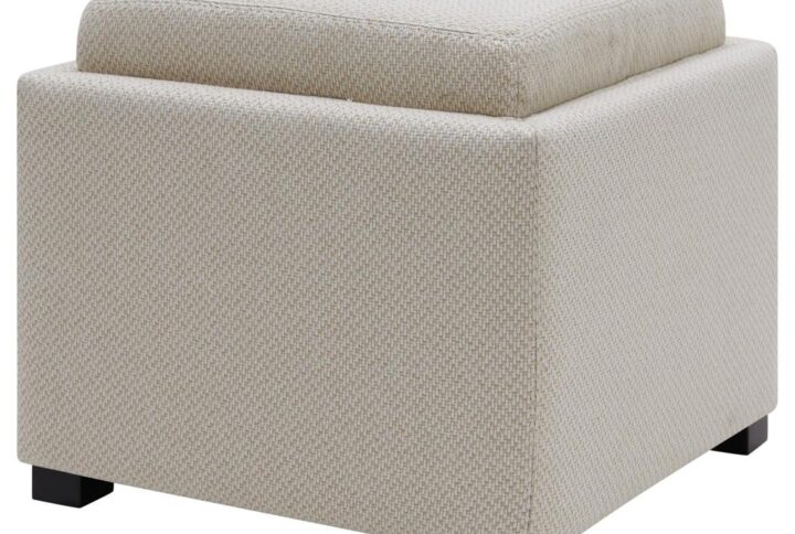 Cameron Square Fabric Storage Ottoman with Tray