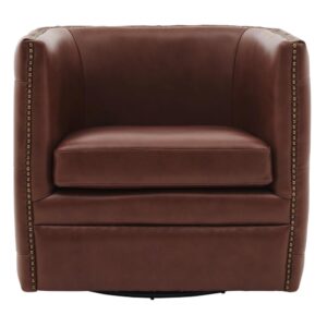 Leslie Top Grain Leather Swivel Tufted Chair