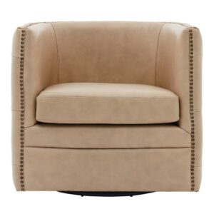 Leslie Top Grain Leather Swivel Tufted Chair