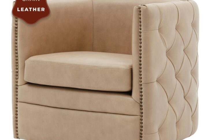 Leslie Top Grain Leather Swivel Tufted Chair